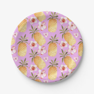 Tropischer Retro-Ananas-Druck auf lila Hintergrund Pappteller