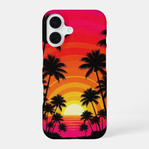 Tropischer Retro-Sonnenuntergang iPhone 16 Hülle