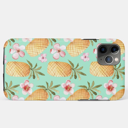 Tropischer Retrodruck auf Minzhintergrund Case-Mate iPhone Hülle (Rückseite (Horizontal))