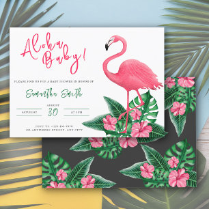 Tropischer Rosa Flamingo Aloha Baby-Empfangsfeier Einladung
