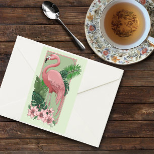 Tropischer Rosa Flamingo Grüne Palmblätter Lilie Rechteckiger Aufkleber