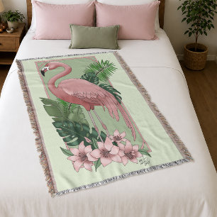 Tropischer Rosa Flamingo Grüne Palmwedel Lilie Decke