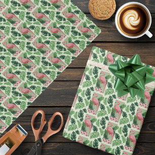 Tropischer Rosa Flamingo Grüne Palmwedel Lilie Geschenkpapier