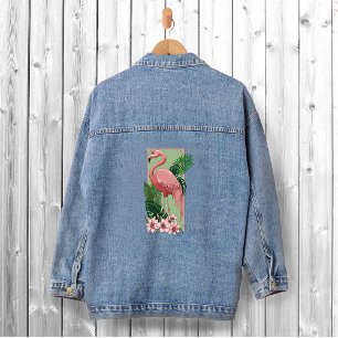 Tropischer Rosa Flamingo Grüne Palmwedel Lilie Jeansjacke