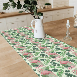 Tropischer Rosa Flamingo Grüne Palmwedel Lilie Kurzer Tischläufer