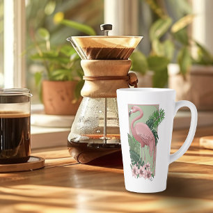 Tropischer Rosa Flamingo Grüne Palmwedel Lilie Milchtasse