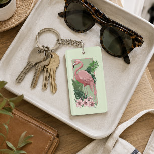Tropischer Rosa Flamingo Grüne Palmwedel Lilie Schlüsselanhänger
