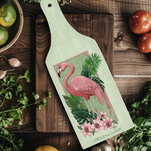Tropischer Rosa Flamingo Grüne Palmwedel Lilie Schneidebrett