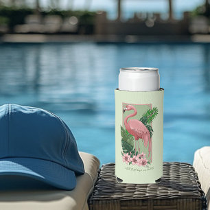 Tropischer Rosa Flamingo Grüne Palmwedel Lilie Selters Dosenkühler