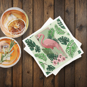 Tropischer Rosa Flamingo Grüne Palmwedel Lilie Serviette