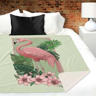 Tropischer Rosa Flamingo Grüne Palmwedel Lilie Sherpadecke