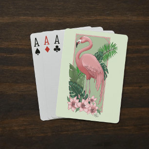 Tropischer Rosa Flamingo Grüne Palmwedel Lilie Spielkarten