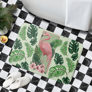 Tropischer Rosa Flamingo Grüne Palmwedel Lilien Badematte