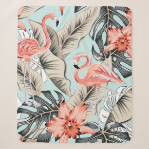 Tropischer rosa Flamingo mit Orchideenblüten und B Sherpadecke