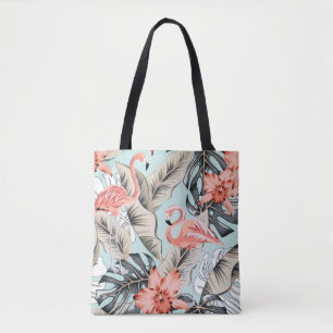 Tropischer rosa Flamingo mit Orchideenblüten und B Tasche