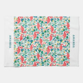 Tropischer rosa Flamingo mit tropischem Blattmuste Geschirrtuch (Horizontal)