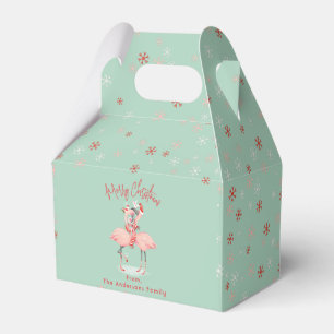 Tropischer Rosa Flamingo mit Weihnachtsmannhut Wei Geschenkschachtel