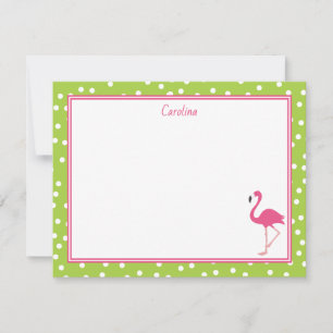 Tropischer Rosa Flamingo Polka Punkte Limettengrün Mitteilungskarte