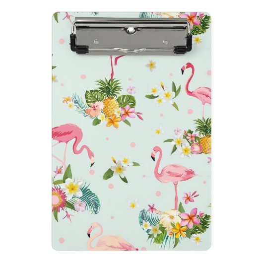 Tropischer rosa Flamingo und Blumenmuster-Schule Mini Klemmbrett (Vorderseite)