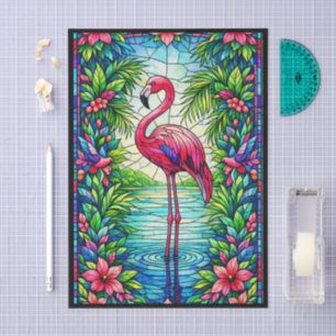Tropischer Rosa Flamingo-Wasserfarbe-Buntglas  Seidenpapier