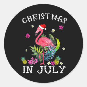 Tropischer Rosa Flamingo Weihnachten im Juli Somme Runder Aufkleber