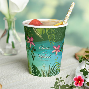 Tropischer Rosa Frangipani Grüner Wasserfarben Bou Pappbecher
