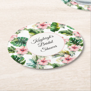 Tropischer rosa Hibiskus Blumen Brautparty Runder Pappuntersetzer