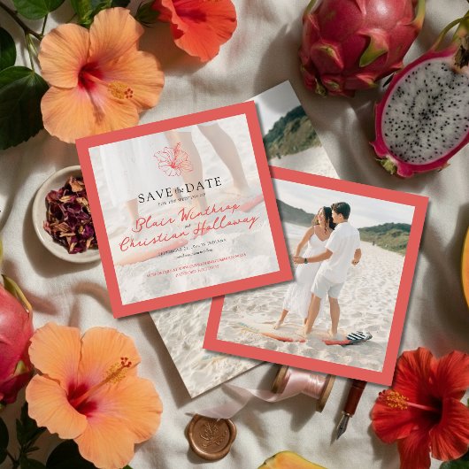 Tropischer rosa Hibiskus doppelseitige Foto-Hochze Save The Date