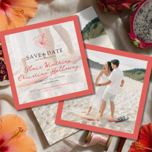 Tropischer rosa Hibiskus doppelseitige Foto-Hochze Save The Date