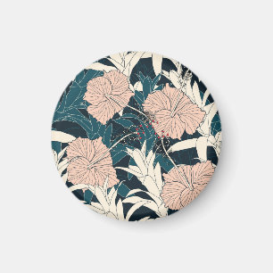 Tropischer rosa Hibiskus, dunkler Hintergrund Magnet