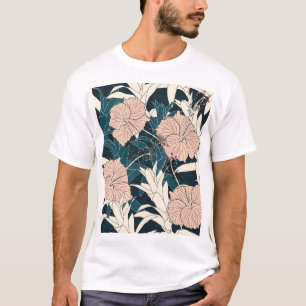 Tropischer rosa Hibiskus, dunkler Hintergrund T-Shirt