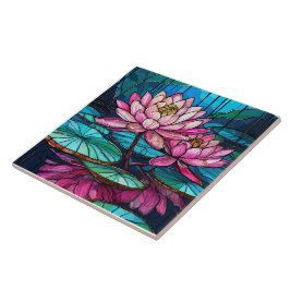 Tropischer Rosa Lotus 1 Glasmalerei Fliese