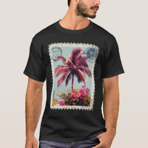 Tropischer rosa Palmen-Postwertzeichen Vintage-Str T-Shirt