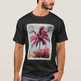 Tropischer rosa Palmen-Postwertzeichen Vintage-Str T-Shirt