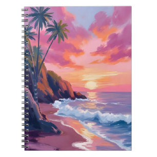 Tropischer rosa Sonnenuntergang Ozean Aquarell Notizblock
