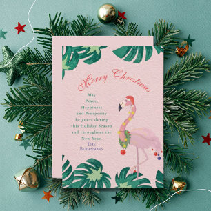 Tropischer rosa Weihnachts-Flamingo-Santa-Hut-Baum Feiertagskarte