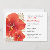 Tropischer Roter Hibiskus & Gold Leaf 40. Geburtst Einladung (Vorderseite)