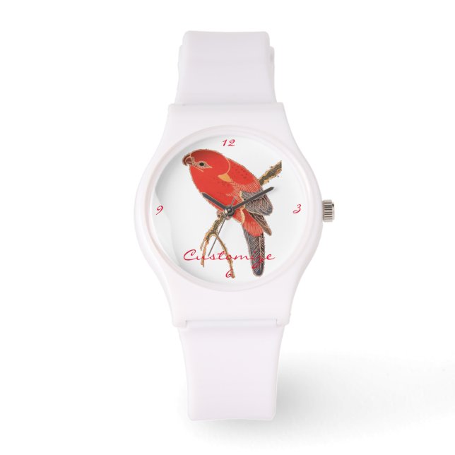 Tropischer Roter Papagei Armbanduhr (Vorderseite)