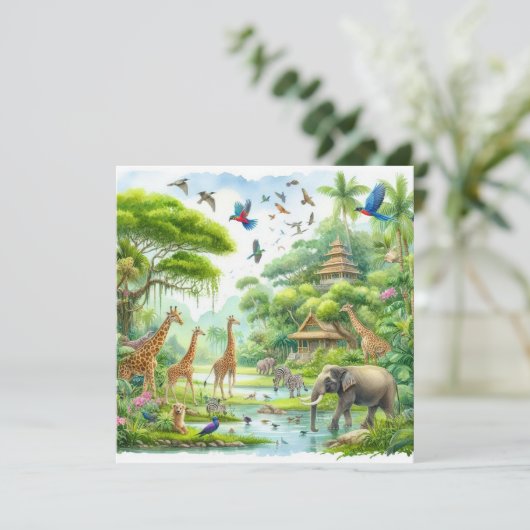 Tropischer Safari-Dschungel Einladung (Stehend Vorderseite)