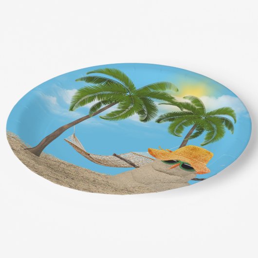 Tropischer Sandman mit Papierplatte Pappteller (Schrägansicht)