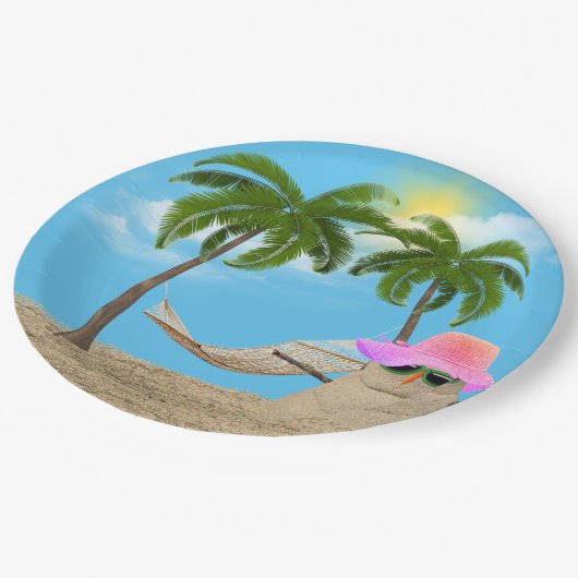 Tropischer Sandman mit Papierplatte Pappteller (Schrägansicht)