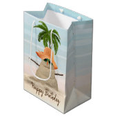 Tropischer Sandmann mit mittelgepresstem Palmenbau Mittlere Geschenktüte (Vorderseite Schrägansicht)