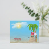 Tropischer Sandmann mit Palmen Postkarte (Stehend Vorderseite)