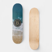 Tropischer Sandstrand Türkis Sea Golden Monogram Skateboard (Vorderseite)