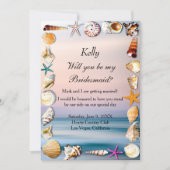 Tropischer Sandstrand und Seashells Bridesmaid Einladung (Vorderseite)