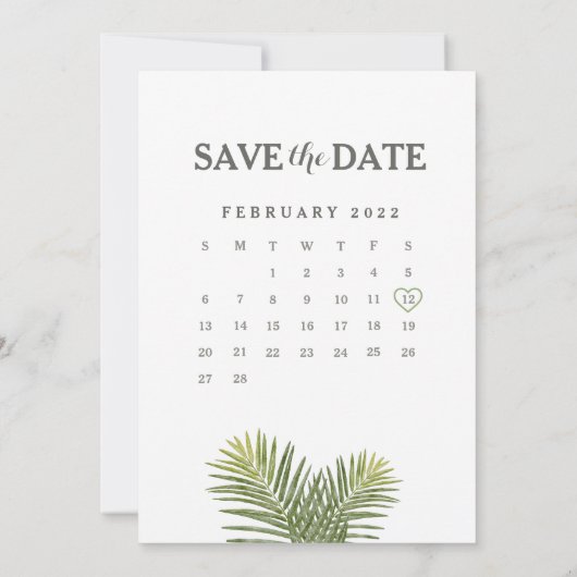 Tropischer Save the Date Kalender Fern Monstera Le (Rückseite)