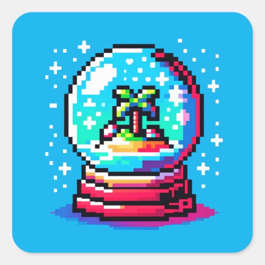Tropischer Schneeglobe Einzigartiger Pixel Art Bea Quadratischer Aufkleber (Vorderseite)