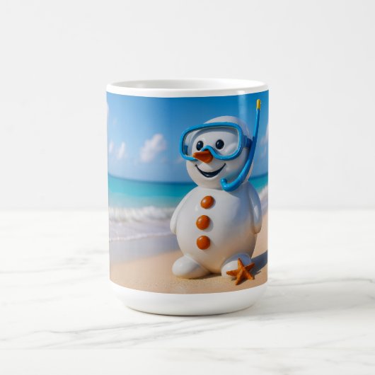 Tropischer Schneemann am Strand Kaffeetasse (Mittel)