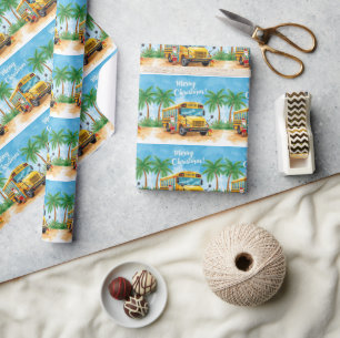 Tropischer Schulbus-Weihnachten mit Santa Geschenkpapier