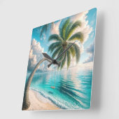 Tropischer Schwung aus Palmen Quadratische Wanduhr (Winkel)